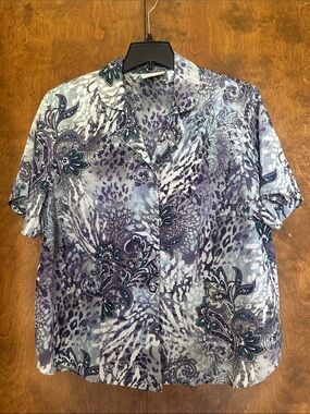 Alfred Dunner Purple & Teal Paisley Animal Print Button-Up Shirt